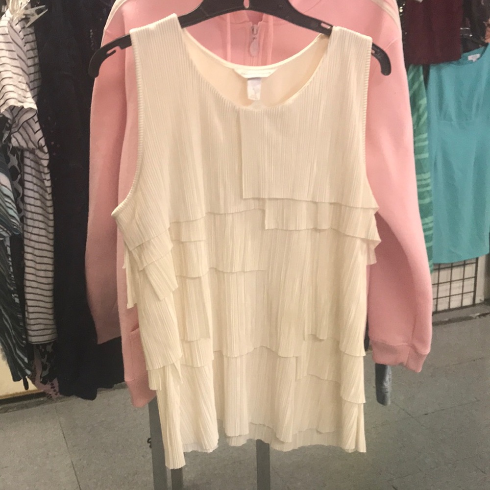 Christopher & Banks Tank Top White Ruffles - Size XL